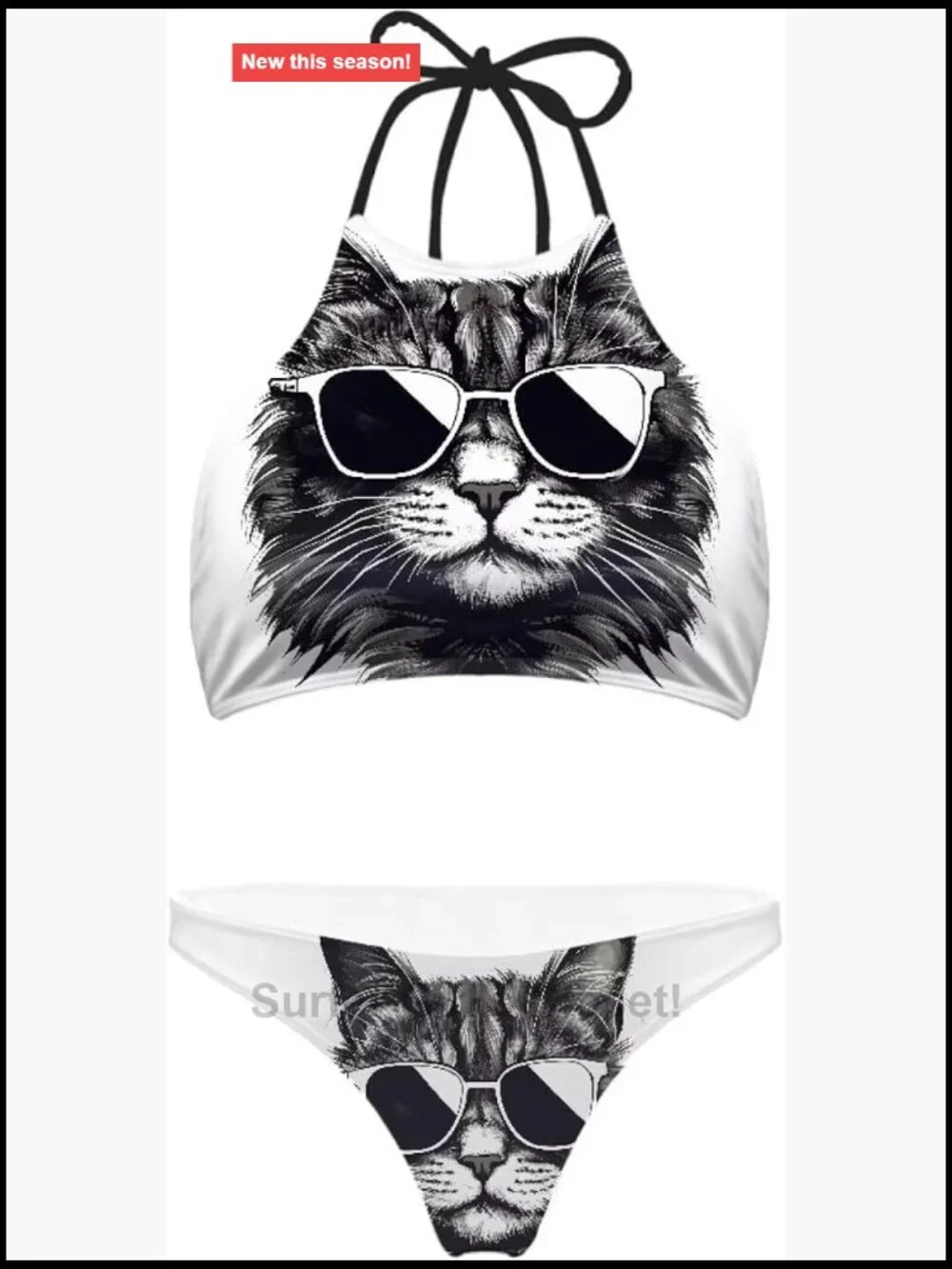 High Waisted Bikini Set with Push Up, Halter Neck, Backless - Polyester Spandex